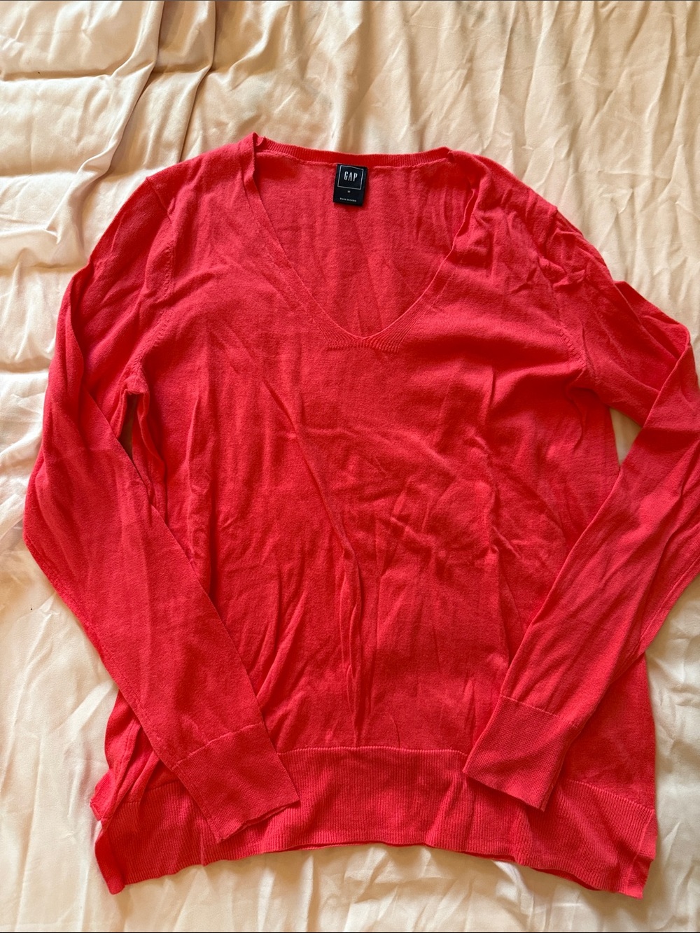 GAP Bright Red V-Neck Lightweight Knit Sweater